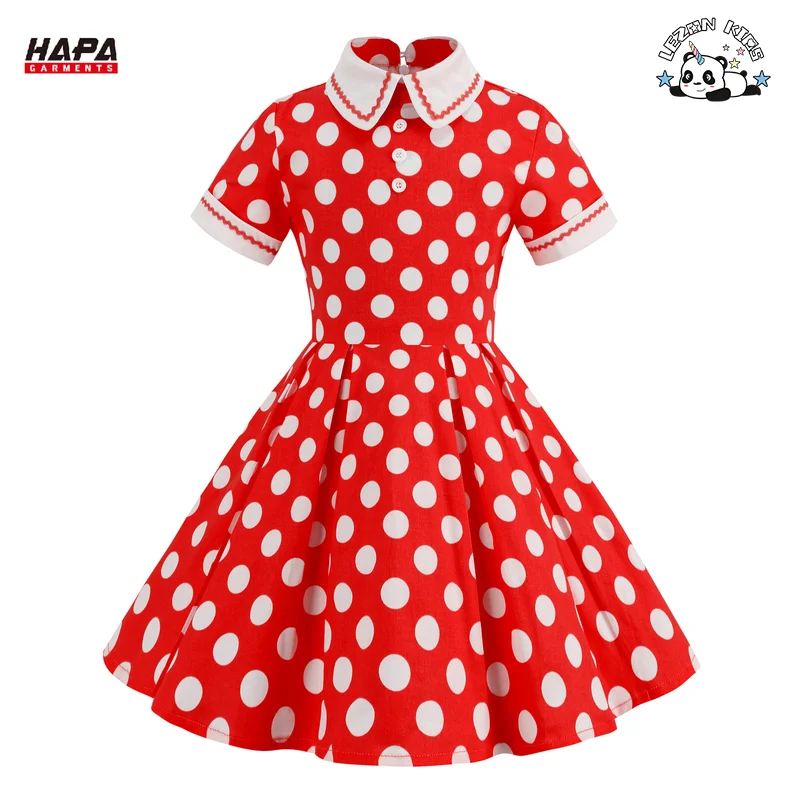 LEZONKIDS - Wholesale Retro Short Sleeve Polka Dot Dress Performance Clothing Elegant Slim Girls Dress for Kids